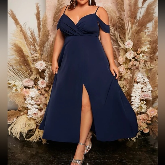 Luxe plus size cold shoulder party formal evening gown dress - Picture 6 of 7